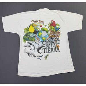 Rare Vintage 90s Costa Rica Animals Sede Cumbre De La Tierra White Medium Tee